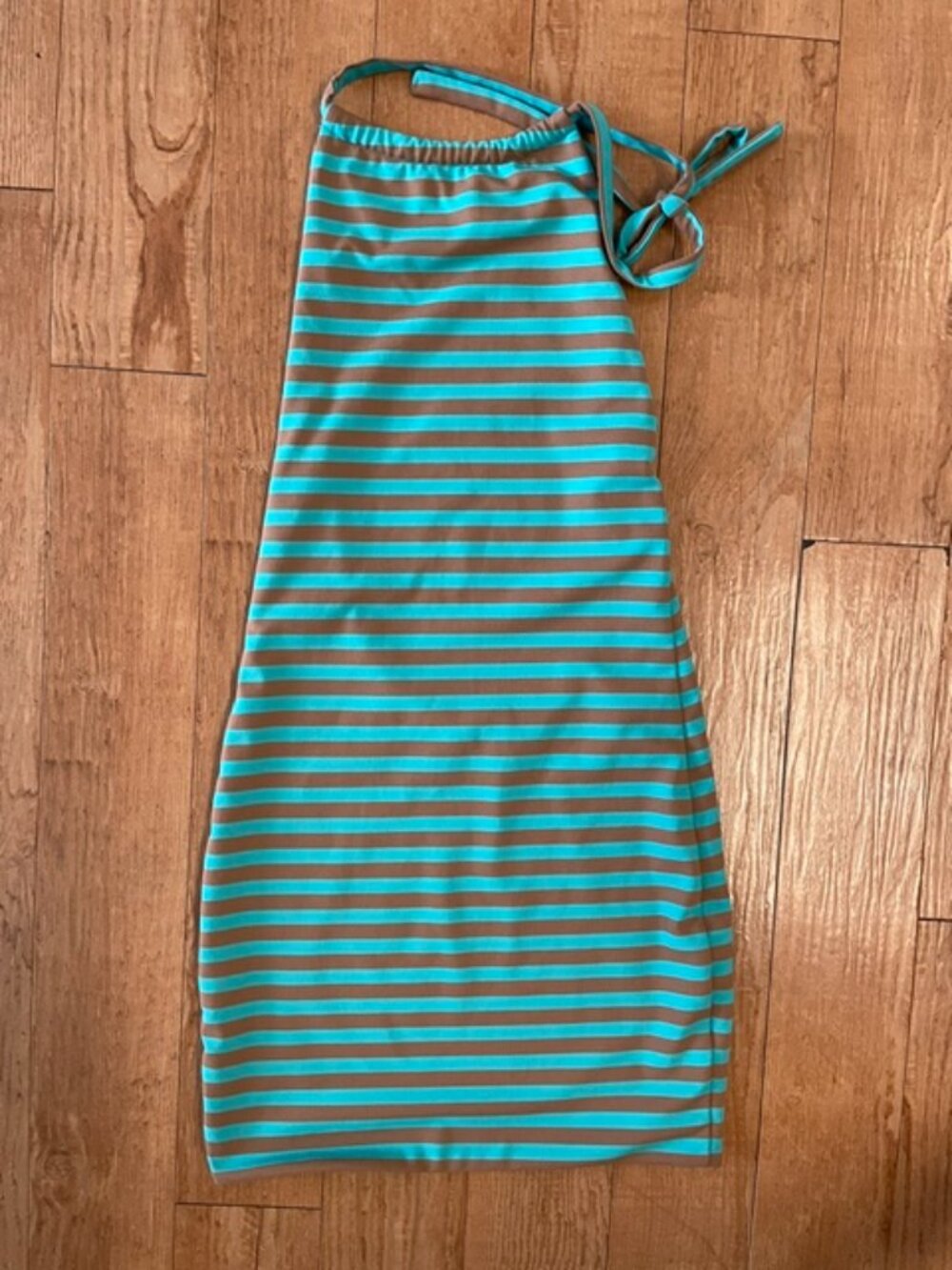 Tiger Mist Dillion Teal and Brown Stripe Mini Dress